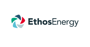 Logo indentyfikacyjne firmy EthosEnergy symbolizujące różne źródła energii.